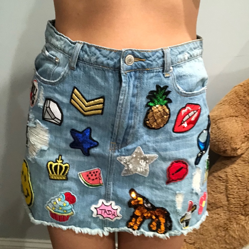 Worn once patchwork denim skirt